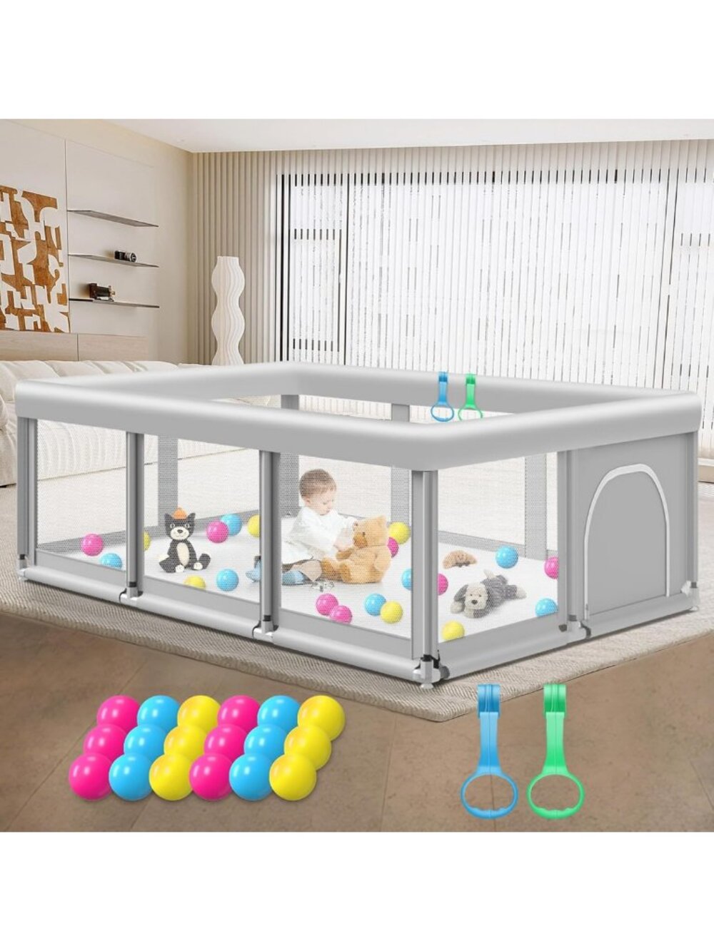 Spacious Baby Playpen 74x50 - Safe Indoor/Outdoor Toddler Activity Center, Mesh